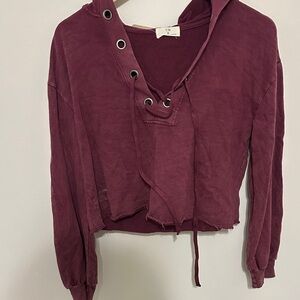 T.La Maroon Lace-Up Cropped Hoodie